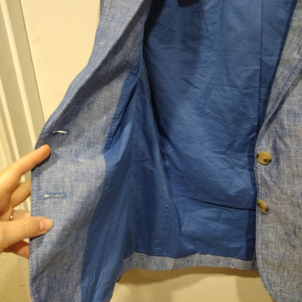 J. Crew Women's 100% Linen Blue Chambray Schoolboy Blazer Sz 2- Preppy Academia - Picture 5 of 7